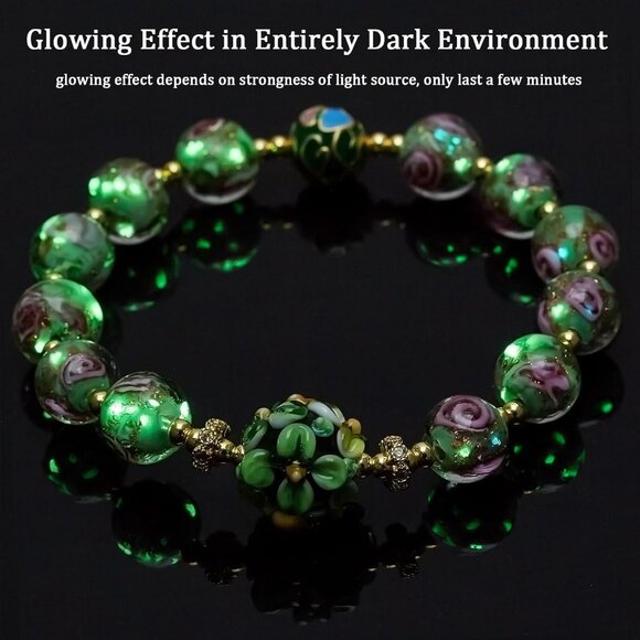 Luminous Murano Glass Bracelet - Chic Glow in The Dark Green Jewelry for Women - Picture 3 of 7